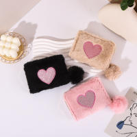 ID Card Holder Wallet Credit Card Coin Purse Heart-shaped Coin Pouch Kawai Plush Wallet Womens Coin Purse