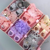 【hot sale】 ♛ C10 3 Pcs Lace Flower Newborn Baby Girl Headband Socks Set Cotton Anti-Slip Kids Floor Socks Bow Socks No Box