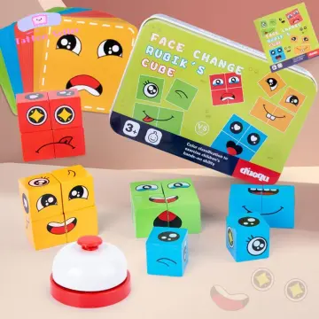 Puzzle Building Cubes, Wooden Expressions Toy, Faces Change Rubiks Cubes  for 3-12 Years Old Kids, Matching Block Magic Puzzle Building Cubes Game  with 16 Blocks and 64 Cards : : Toys & Games