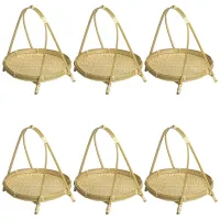 6X Bamboo Weaving Straw Baskets Tier Rack Wicker Fruit Bread Food Storage Round Plate Stand Single Layer