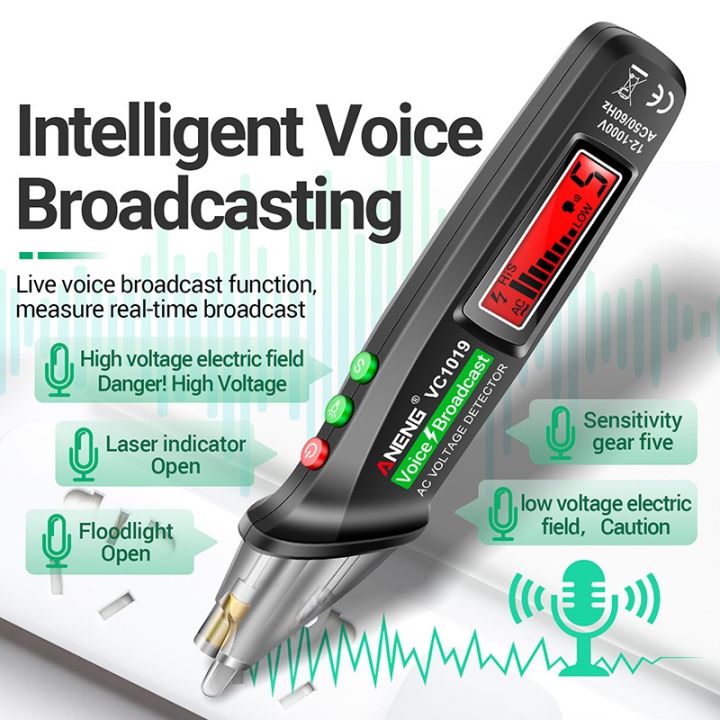 aneng-เครื่องวัดโวลต์กระจายเสียงด้วยเสียง-vc1019-dc-ac-ปากกาทดสอบเครื่องมือเครื่องทดสอบไฟฟ้าที่ไม่ใช่ปากกาใช้ติดต่อ12-1000v-กระแสโวลต์