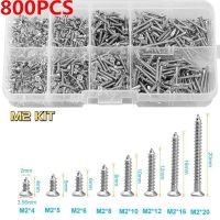 800 buah Kit sekrup bor sendiri M2 sekrup Countersunk baja tahan karat kotak Silang kepala datar untuk Deck/Drywall/Concret/lembar logam