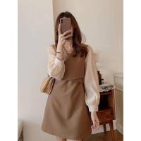 COD SDFGERTYTRRT French Vintage V Collar High Waist Slim Long Sleeve Short Dress Elegant Dress Office Wear Gorgeous Khaki Short Dress