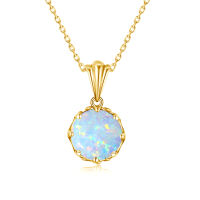 Szjinao 14K Gold Color Silver Pendant for Women Real 925 Sterling Silver Opal Gemstone Necklace Pendant Flower Fashion Jewelry