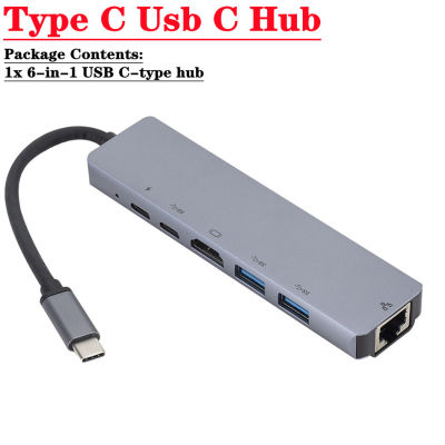 WVVMVV 4K USB C Hub to Gigabit Ethernet Rj45 Lan 6 in 1 USB Type C Hub Adapter for Mac book Pro Thunderbolt 3 USB-C Charger PD