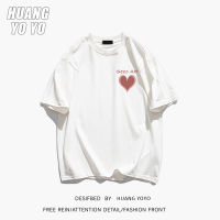 HUANGYOYO เสื้อยืดแขนสั้นพิมพ์ลายหัวใจ100% ผ้าฝ้ายคอกลมสวยสำหรับผู้หญิง