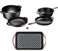 Pre-seasoned Cast Iron เตาอบดัตช์คู่พร้อมที่จับแหวน, กระทะเหล็กหล่อ 2 ใน 1 กระทะเหล็กหล่ออเนกประสงค์สำหรับการเหนี่ยวนำไฟ