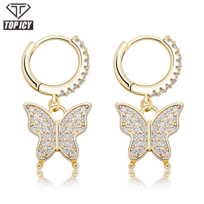 Hot sale Korean style butterfly earrings iced out full diamond CZ stone rose gold color mini hoop earrings for women