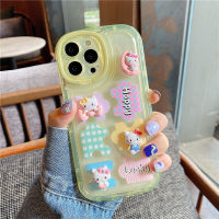 เคสโทรศัพท์มือถือลายการ์ตูนน่ารัก3D Hello Kitty พร้อมที่วางโทรศัพท์ที่มองไม่เห็นสำหรับ iPhone 14 Pro Max 14 Plus 13 Pro Max ฝาหลังซิลิโคนนิ่มสำหรับ iPhone 12 Pro Max 11 Pro Max ฝาหลัง