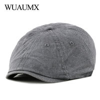 Wuaumx R ฤดูร้อน Berets ผู้ชาย Eit-Blade Newsboy หมวกผู้หญิงจิตรกร Visors Errinbone At Wased Cotton Duckbill หมวกแบน