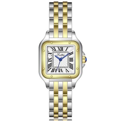 นาฬิกาข้อมือควอทซ์แฟชั่นสุดหรูสำหรับผู้หญิงขนาด27มม. หน้าปัดตัวเลขโรมันหน้าปัดเงินกุหลาบเหลืองทองนาฬิกาสำหรับผู้หญิงส่งฟรีโลโก้ที่กำหนดเอง