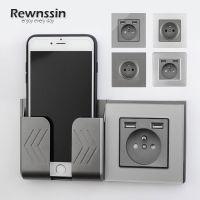 ♝ Rewnssin French USB Wall Power Sockets With FR Plug Home Electrical Glass Outlets Double USB Socket Phone Holders 220V 16A