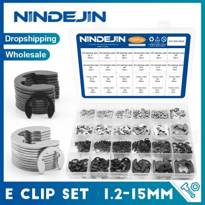 NINDEJIN E Clip Set Circlip Washer Bermacam-macam Kit Baja Karbon Tahan Karat 1.2-15Mm Klip Penahan Eksternal untuk Poros