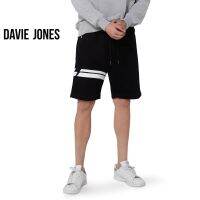 DAVIE JONES กางเกงขาสั้น ผู้ชาย เอวยางยืด สีดำ คาดหนัง Elasticated Shorts in navy black SH0058BK