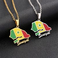 Stainless Steel Senegal Map Flag Pendant Necklaces Men Women Silver Color/Gold Color Jewelry Map Senegalese Patriotic Gift Cables