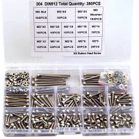 380pcs M3 Hexagon Socket Button Head Screw with Flat Washer Nut Set hexagon Cylinder Head Socket Head Cap Allen Bolt Screw Kit Nails  Screws Fasteners