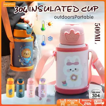 Portable Straw Tumbler Cute Insulated Cup Stainless Steel Vacuum