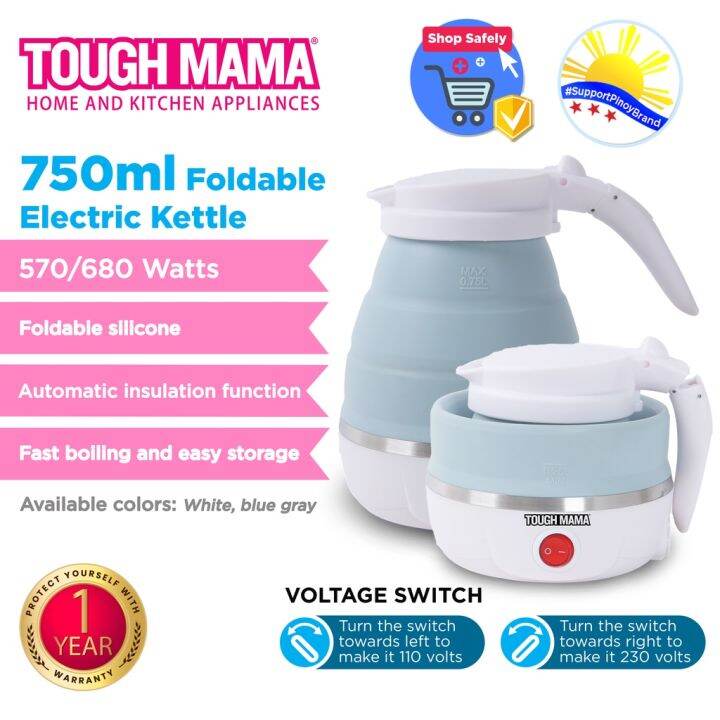 Tough Mama NTMJK75UNI Blue Silicone Foldable Electric Kettle Travel