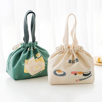 Japanese Cute Lunch Bags For Women Kids Lunch Box Picnic Travel Cartoon Drawstring Button Portable Canvas Handbag