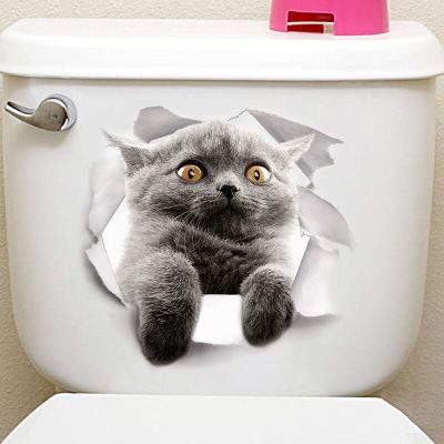 【SALE】 nancarenko1977 ใหม่ล่าสุดแมวสุดสร้างสรรค์สติ๊กเกอร์ติดผนัง3D รู Vision ตกแต่งบ้านแมวห้องน้ำสติกเกอร์ตู้เย็นตกแต่งห้องน้ำสติ๊กเกอร์ไวนิล