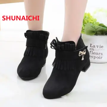 Girls Ankle Boots High Heels Square Heel with Ruffles Flouncing Kids  Princess Boots Children Snow Boots Warm Fashion Sweet Flock