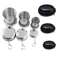 Stainless Steel Folding Cup With Keychain Camping Folding Cup Traveling Outdoor Collapsible Cup with Lid Portable Drinkware Cups  Mugs Saucers Cups  M