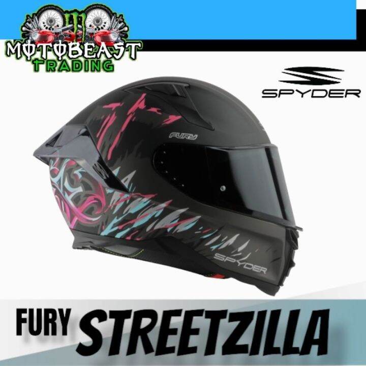 SPYDER Fury Breezy Streetzilla Fullface Dual Visor Helmet with Free Extra Clear face motor