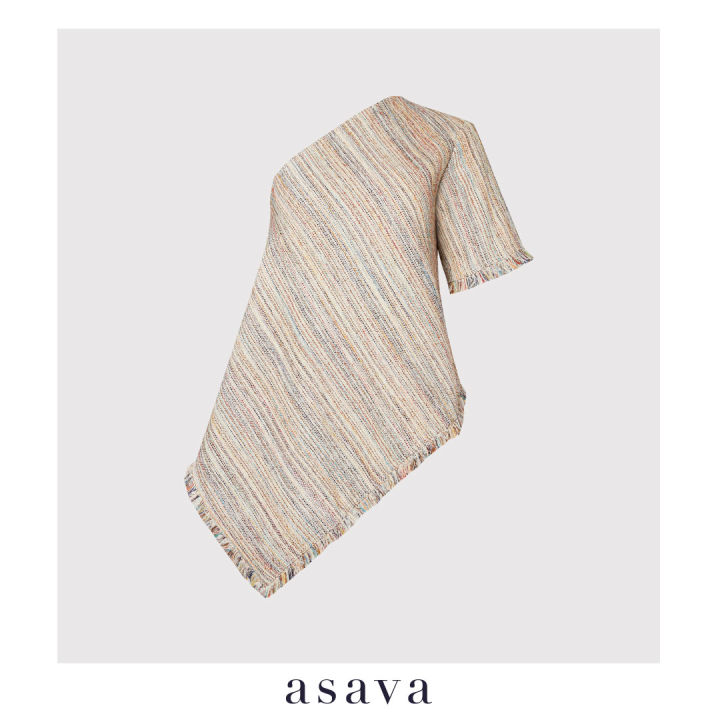 asava-aw21-tweed-one-shoulder-short-sleeve-blouse-เสื้อผู้หญิง-ไหล่เดียว-แขนสั้น-แต่งพู่