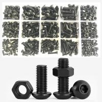 431pcs Hexagon Nut and Round Black 10.9 Grade Hex Screws Hexagon Screw Cap Socket Button Head Allen Furniture Bolt M3 M4 M5  Kit Nails Screws Fastener