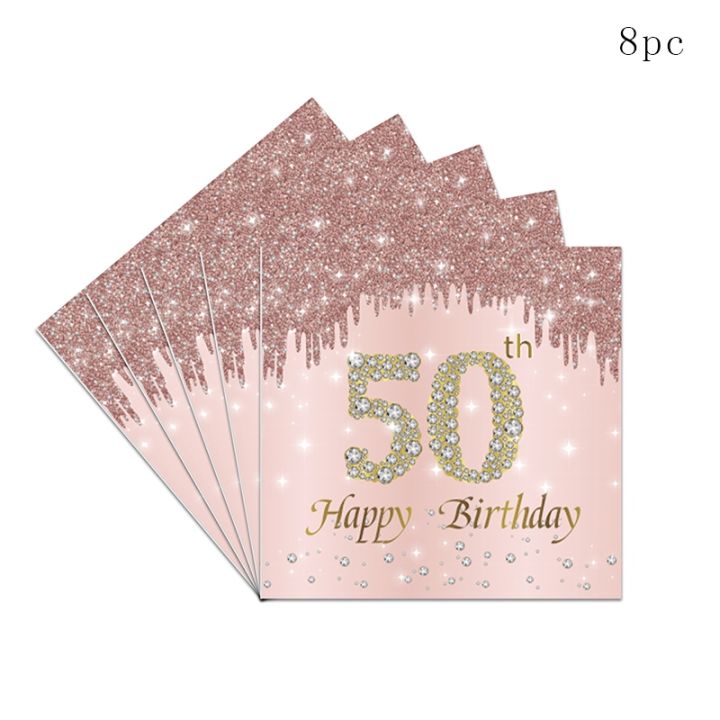 8guests-pink-rose-gold-paper-tableware-cheer-50-year-old-parti-plates-cups-queen-women-happy-50th-birthday-party-supplies