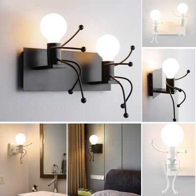Wall Lighting indoor Modern E27 Iron wall light Robot LED  Wall Lamp Creative Personality Lamp Loft Metal Cartoon Robot Sconce Lamp Exterior Bedside Corridor Hanging For Room Decorate Porch Luminaire living room on sale LazGlobal Hot sale can COD