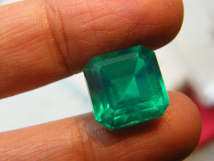 พลอย-columbiaโคลัมเบีย-green-emerald-green-doublet-emerald-very-fine-lab-created-12x12-มม-mm-10-กะรัต-1เม็ด-carats-รูปสี่เหลี่ยม-พลอยสั่งเคราะเนื้อแข็ง