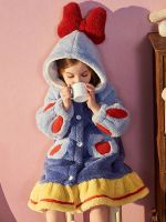 【cw】 Little Hoodie Cardigan Children  39;s Thickened Teens Warm Nightgown Snow Sleepwear Robes