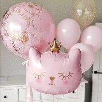 Pink Black Crown Cat Foil Helium Balloons Cartoon Animal Globos Wedding Happy Birthday Party Decorations Kids Baby Shower Gifts Balloons