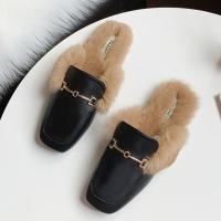 Low Mules For Women 2020 Ladies Slippers Luxury Slides Cover Toe Shallow Fur Shoes Pantofle Designer Plush New Flat Basic