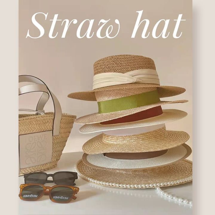 หมวกหมวกชาวประมงครีมกันแดดหมวกฟางผู้หญิงสำหรับฤดูร้อนหมวกถักเสื้อรูปภาพริมชายหาดริมทะเล