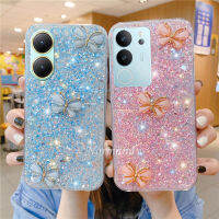 เคสสมาร์ทโฟนพร้อมส่งเคส V29 Y27,Y02A Y02T Y78 4G 5G 2023ใหม่เคสซิลิโคนกลิตเตอร์เคสใสแวววาวพร้อมเคสหลังผีเสื้อคริสตัล3D แฟชั่น