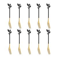 10 Pcs Tasting Dessert Stainless Steel Leaf Appetizer Dishwasher Safe Black Gold