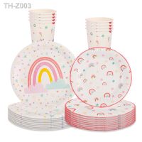 ○✜☌ Rainbow Stars Pattern Disposable Tableware Cartoon Rainbow Cloud Plates Napkins Kids Girls Happy Unicorn Birthday Party Supplies