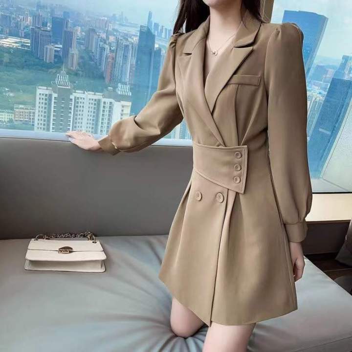 Autumn New Women Double-Breasted Waist Design Suit Jacket Dress Trench Coat  Fashion Business Wear | Lazada Ph