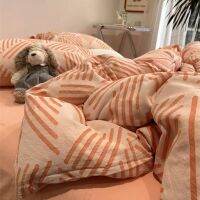 Ins pink washing cotton jacquard bed 4 times 1.5 bedding bag contracted stripe grid sheet students three-piece suit