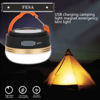 FESA โคมไฟเต็นท์ LED แคมป์ USB แบบชาร์จไฟได้แบบพกพาโคมไฟ/เดินป่ากลางแจ้งกันน้ำได้โคมไฟกลางคืนขนาดเล็กสปอร์ตไลท์แขวนได้