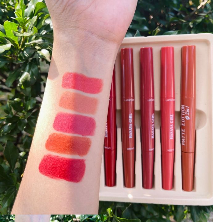 hh1033-ลิปติก-5ชิ้น-ขายดี-lipstick-ราคาถูกที่สุด-โทนส้มอิฐ-โทนแดงก่ำ-ลิปสติก-เครื่องสำอาง-ทาปาก