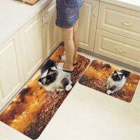 Cute cat two-piece modern kitchen floor mat living room room decoration personality fashion anti-slip protection kitchen carpet