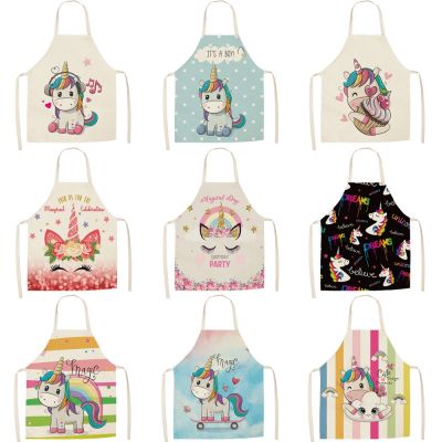 Unicorn Kitchen Apron Cartoon Parent-child Sleeveless Apron Cotton Linen Aprons for Adult Home Cleaning Tools Bibs Aprons