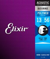 (ของแท้ 100%) สายกีตาร์โปร่ง Elixir 11100 Polyweb Coated 80/20 Bronze Acoustic Guitar Med 13-56