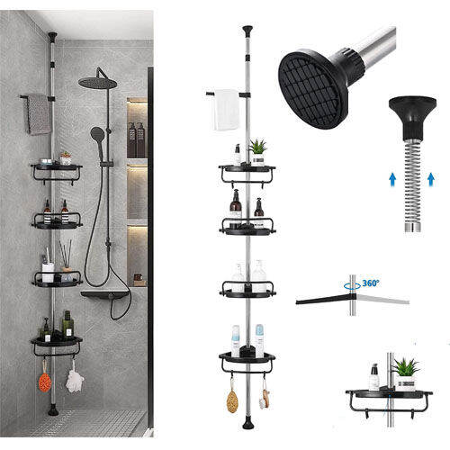 4Layer Bathroom Corner Shelves Rack Adjustable Bathroom Corner Pole Bathroom Oganizer