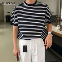 SUPEEON丨เสื้อคอกลมแขนสั้นลายทางระบายอากาศได้ดีสำหรับผู้ชายฤดูร้อน