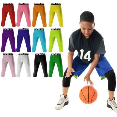 กางเกงถุงน่องทำงานเด็กคาปรีกางเกงขาสั้นแบบครอป3/4สำหรับเล่นกีฬาออกกำลังกายเล่นบาสเก็ตบอลฟุตบอล