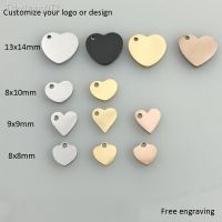 30pcs Engravable Heart Charm Stainless steel heart beads Free Laser Engrave Custom your logo design Jewelry making accessories